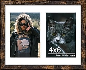 8x10 Double Picture Frame For Displaying Double 4x6 Picture Frame for Wall Mounting or Tabletop, Brown.