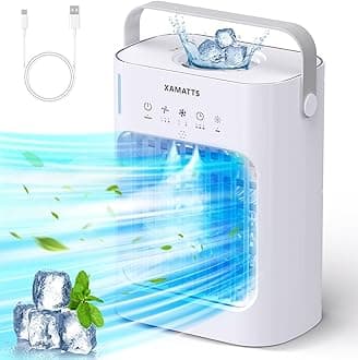 Portable Air Conditioners Cooling Fan, XAMATTS 3 Speeds Evaporative Mini Air Conditioner Portable, 700ml Portable AC Air Cooler, Personal Air Conditioner for Bedroom,Room,Office,Camping