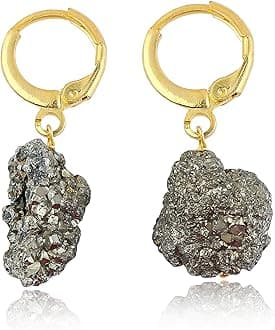 Raw Gemstone Hoop Earrings – Natural Crystal Stone Dangle Earrings for Women – Hypoallergenic Gold Plated Small Hoops – Handmade Lightweight Statement Jewelry