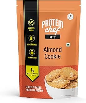 - Keto Almond Cookies (200g), High Protein, No added sugar, 1.2g net carbs per cookie, Lower in Carbs, Higher in protein