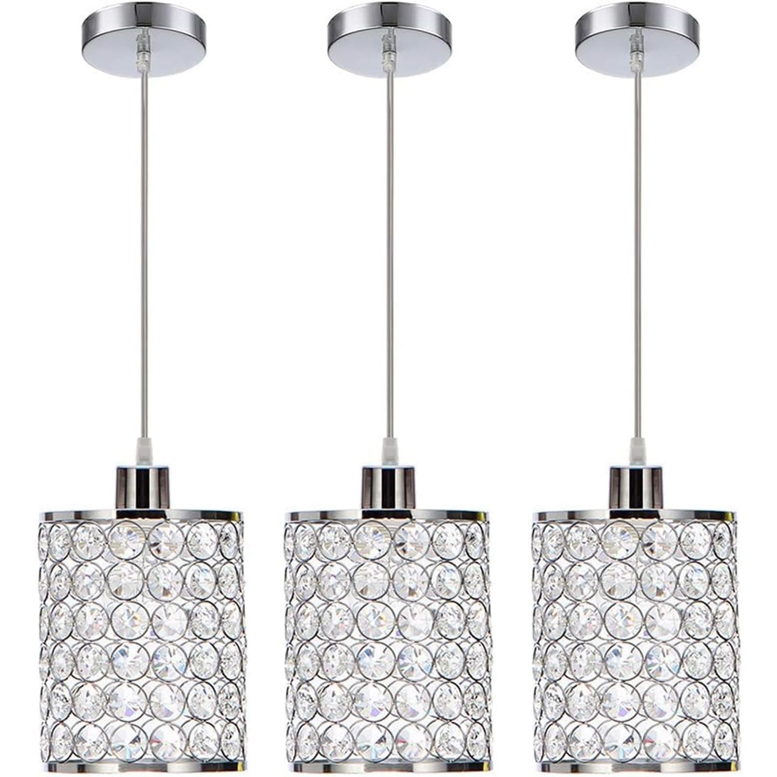 Cuaulans 3 Pack Crystal Pendant Light, Modern Chrome Kitchen Island Pendant L...