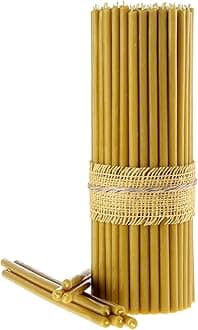 DanilovoPure Beeswax Candles - Honey-Scented, Decorative Thin Taper Candles - Ideal for Birthday Decoration or Church Prayers - Yellow Drip Free, Tall & Smokeless Pack of 30 pcs, 12 x 0.37 inch