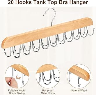 Resovo Bra Hanger for Closet, Tank Top Hanger 20 Hooks Capacity Foldable Wood Space Saving Hanger Closet Organizers and Storage for Dorm & Apartment for Tank Top, Bra, Scarf etc.