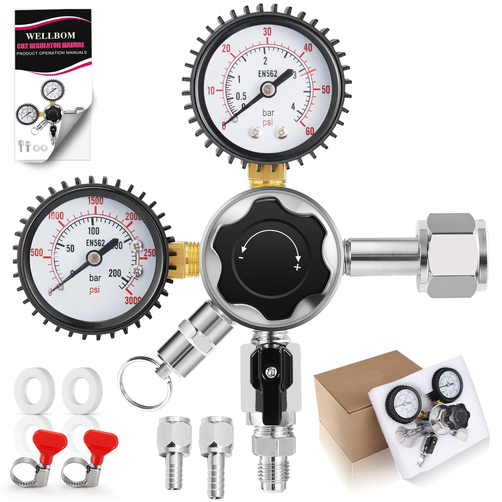 CO2 Regulator Beer Keg Regulator CGA-320 Kegerator Regulator, Dual Gauge Beer Regulator Draft Beer Gas Regulator CO2 Regulator for Kegerator with Precision Control and Safety Valve