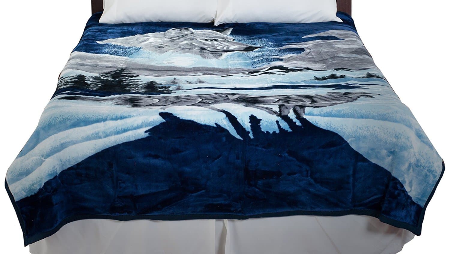 Wolf Blanket - 74x91-inch Printed Winter Wolf Blanket - Plush Thick 7.5lb Faux Mink Queen Throw for Couch, Sofa, or Bed