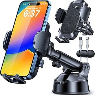 YRU [True Upgrade for Safety] Car Phone Holder Mount [Patent & Military-Grade] Dashboard Cell Phone Holder for Car Vent Windshield Phone Stand for iPhone 17 16 15 14 13 Pro Max Truck Samsung, Black
