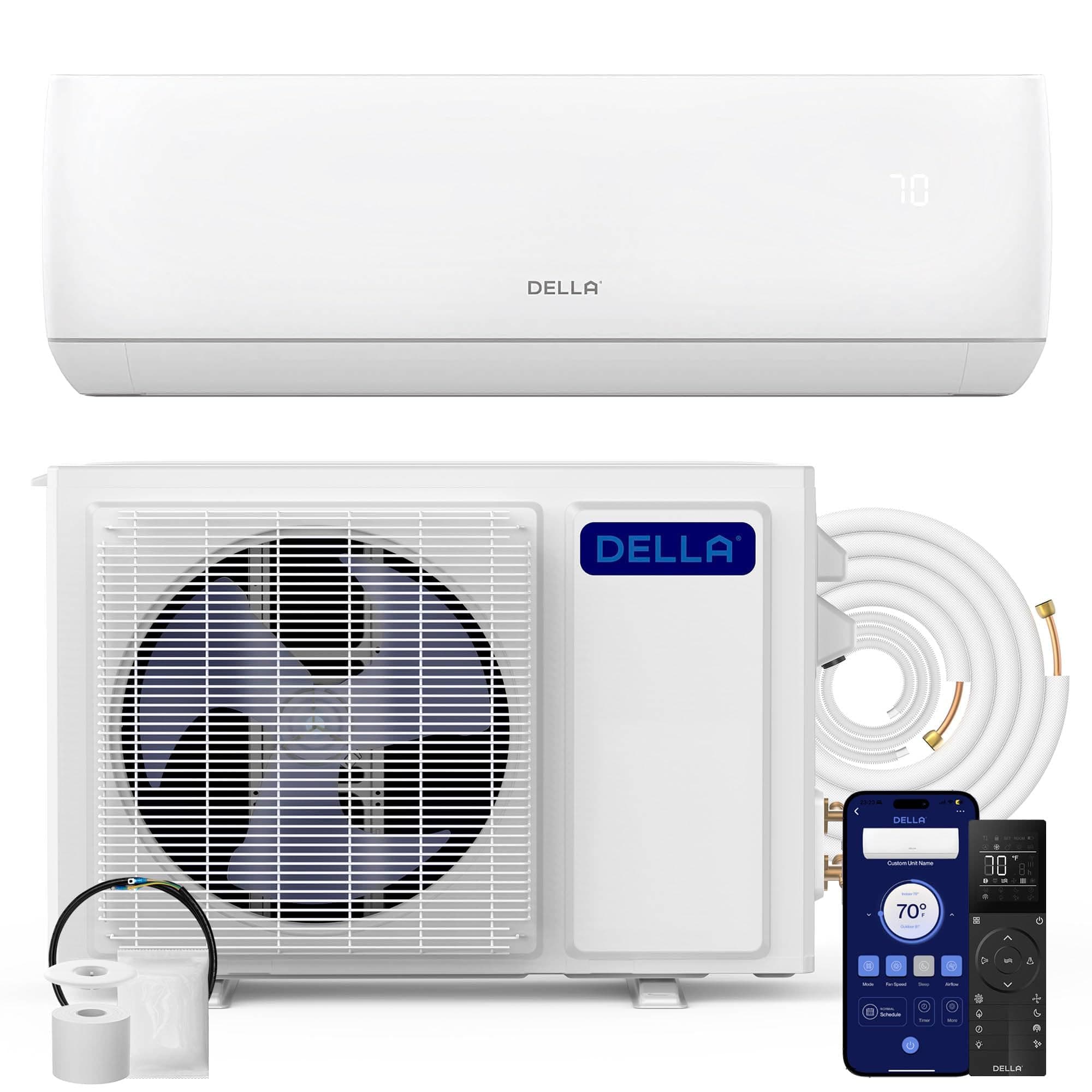 DELLA Motto Series 12000 BTU 20 SEER2 115V Mini Split AC, Cools Up to 550 Sq.Ft, Works with Alexa and Wifi, Ductless Inverter System Air Conditioner, Pre-Charged Heat Pump and 16.4ft Kits
