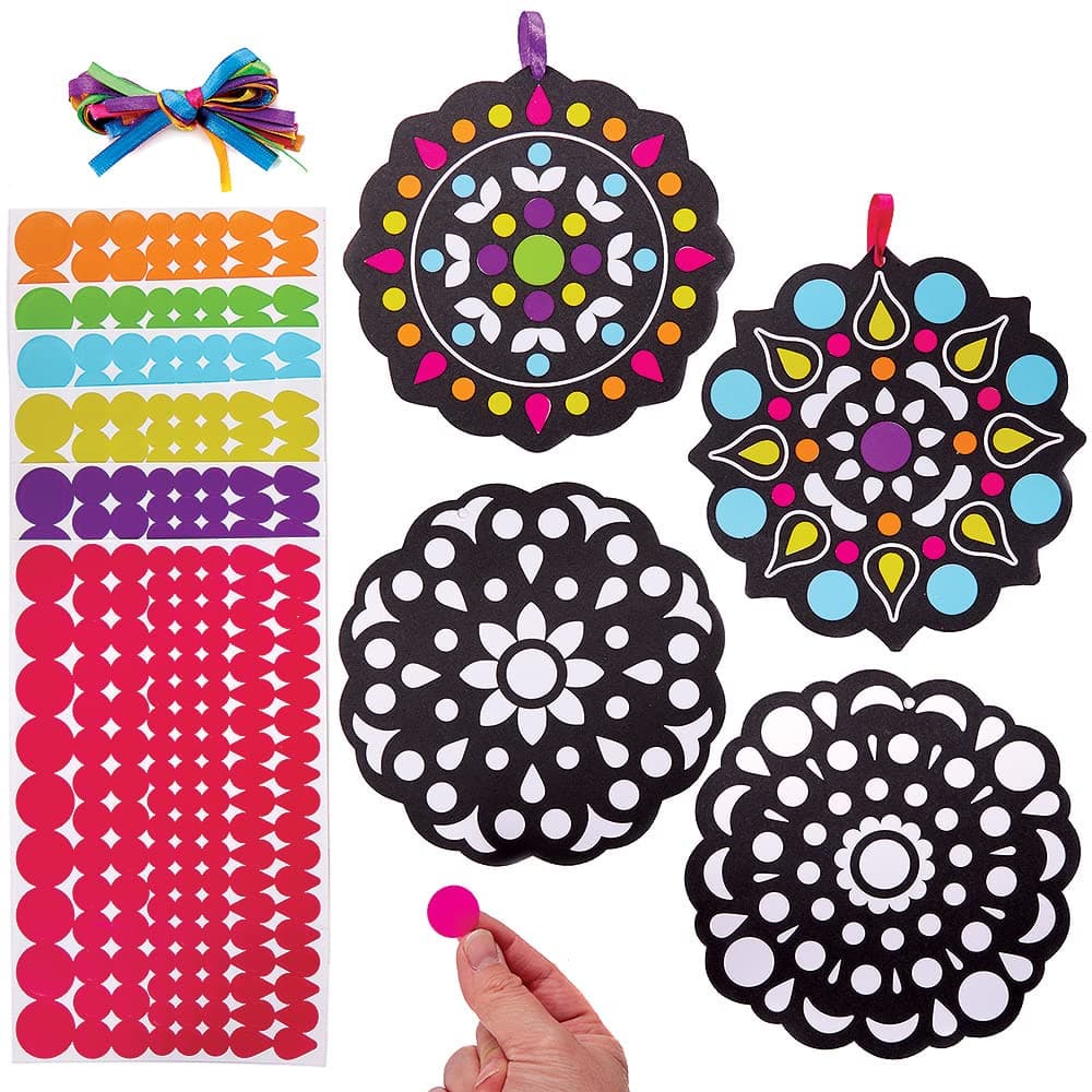 Baker Ross FX232 Rangoli Dotty Art Decorations - Pack of 12, Sticker Arts and Crafts for Kids, Decoration Making, Easy Crafts for Children