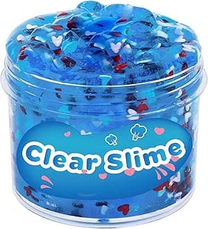 Blue Clear Slime Pink Heart Add Ins Scented Crystal Water Slime Big Soft Putty, Stress Relief Stretchy Toy for Girls Boys Kids Birthday Party Favors 7OZ 200ML