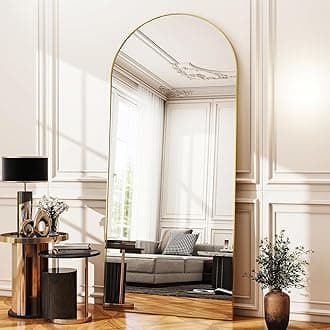 Gold Arched Full-Length Mirror, 36"x78" Arched Floor Mirror with Stand, Wall-Mounted for Bathroom, Dressing Room - Hanging or Leaning - Full Body Mirror for Bedroom