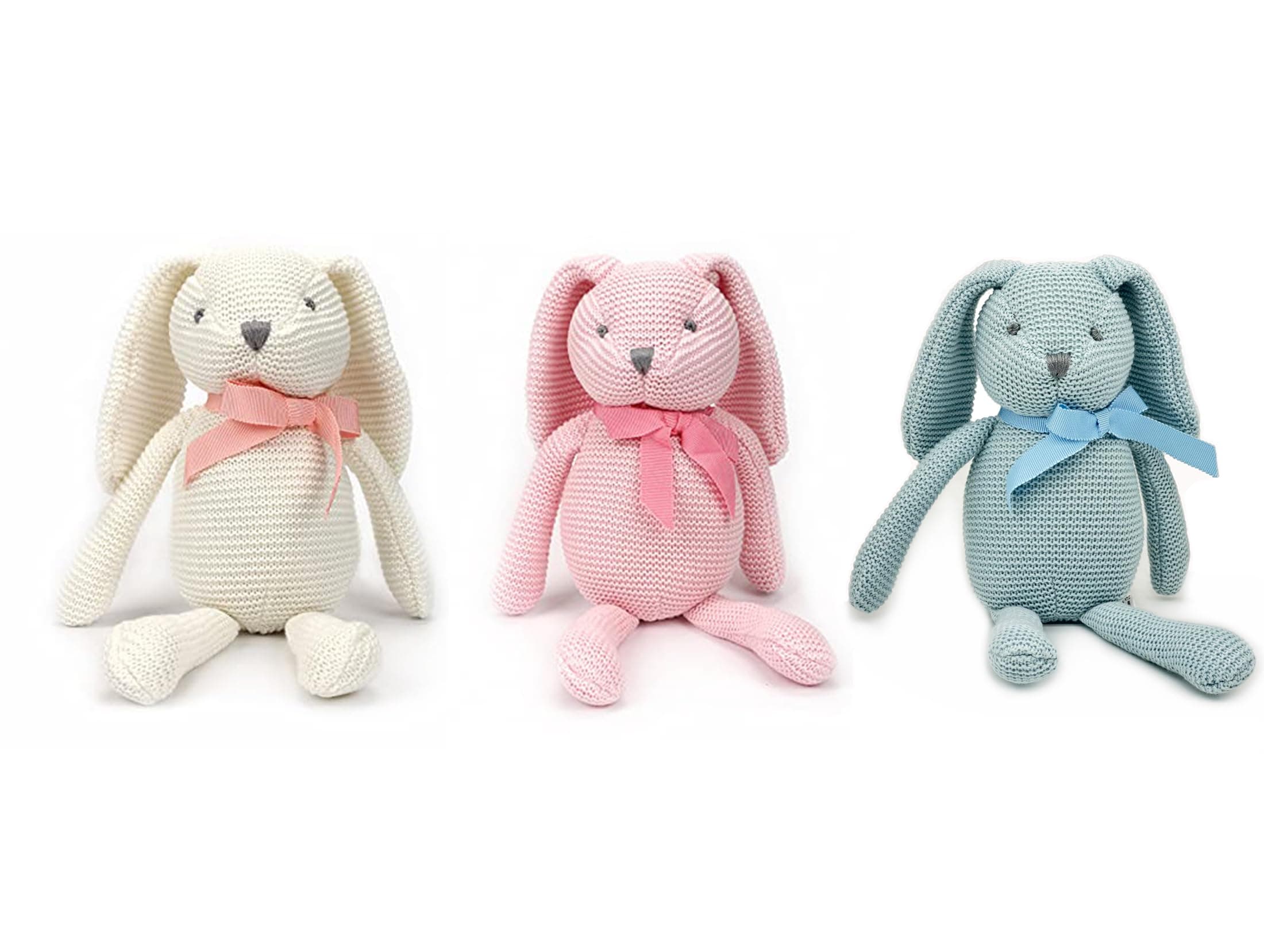 100% Organic Cotton Bunny Rabbit Plush Toy Gift Set, 3-Pack of 7.1" Baby Stuffed Animals for Baby Shower, Newborn