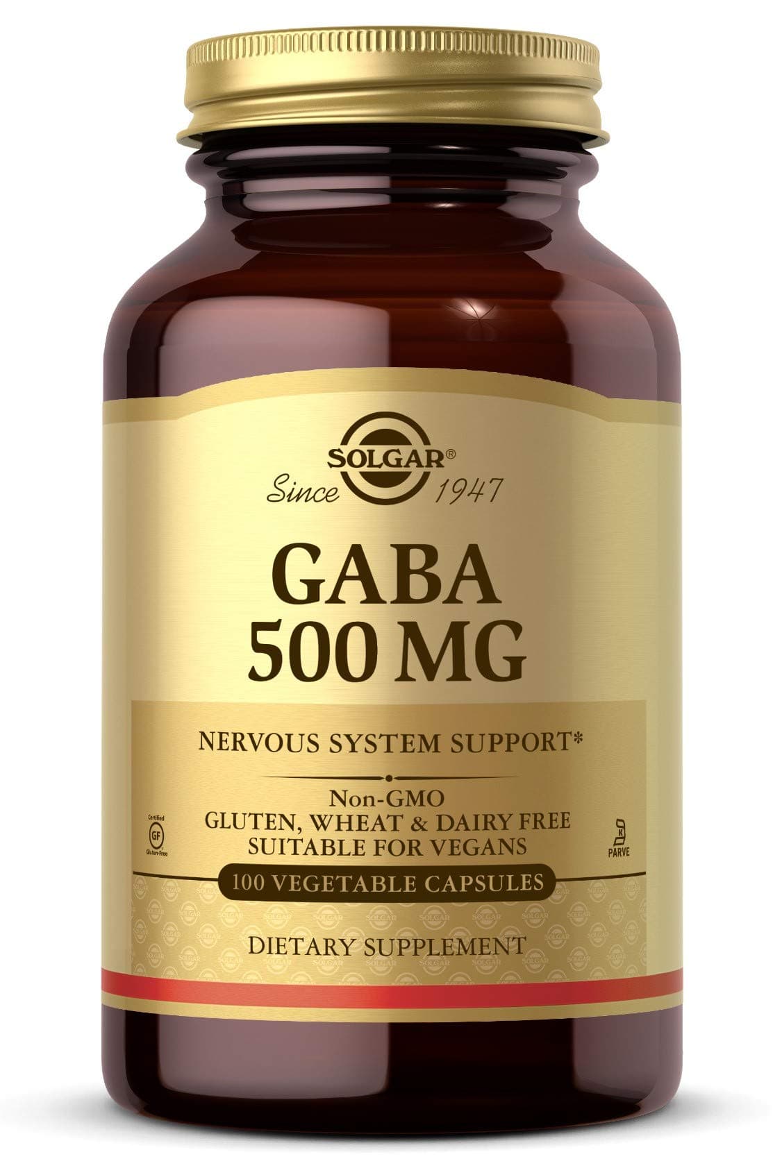 GABA 500 mg, 100 Vegetable Capsules - Relaxation & Nervous System Support - Amino Acid - Non-GMO, Vegan, Gluten Free, Dairy Free, Kosher - 100 Servings