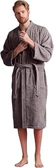Soft Touch Linen Men's Robe, Turkish Terry Bathrobe, 100% Cotton Kimono Spa Bathrobe