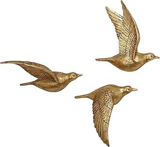 Deco 79 Resin Bird Metallic 3D Sculpted Wall Decor, Set of 3 10",10",10" H, Gold (Pack of 2, 6 Count Total)