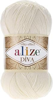Alize Diva Silk Effect 100% Microfiber Acrylic Yarn 1 Ball/Skein 100gr 383yds Color (62 - Light Cream)