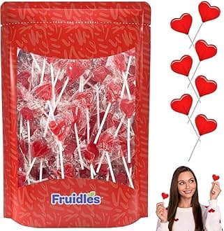 Fruidles Lollipops Mini Red Heart Shaped Strawberry Flavored Individually Wrapped, 5g 30 Lollipops Half-Pound