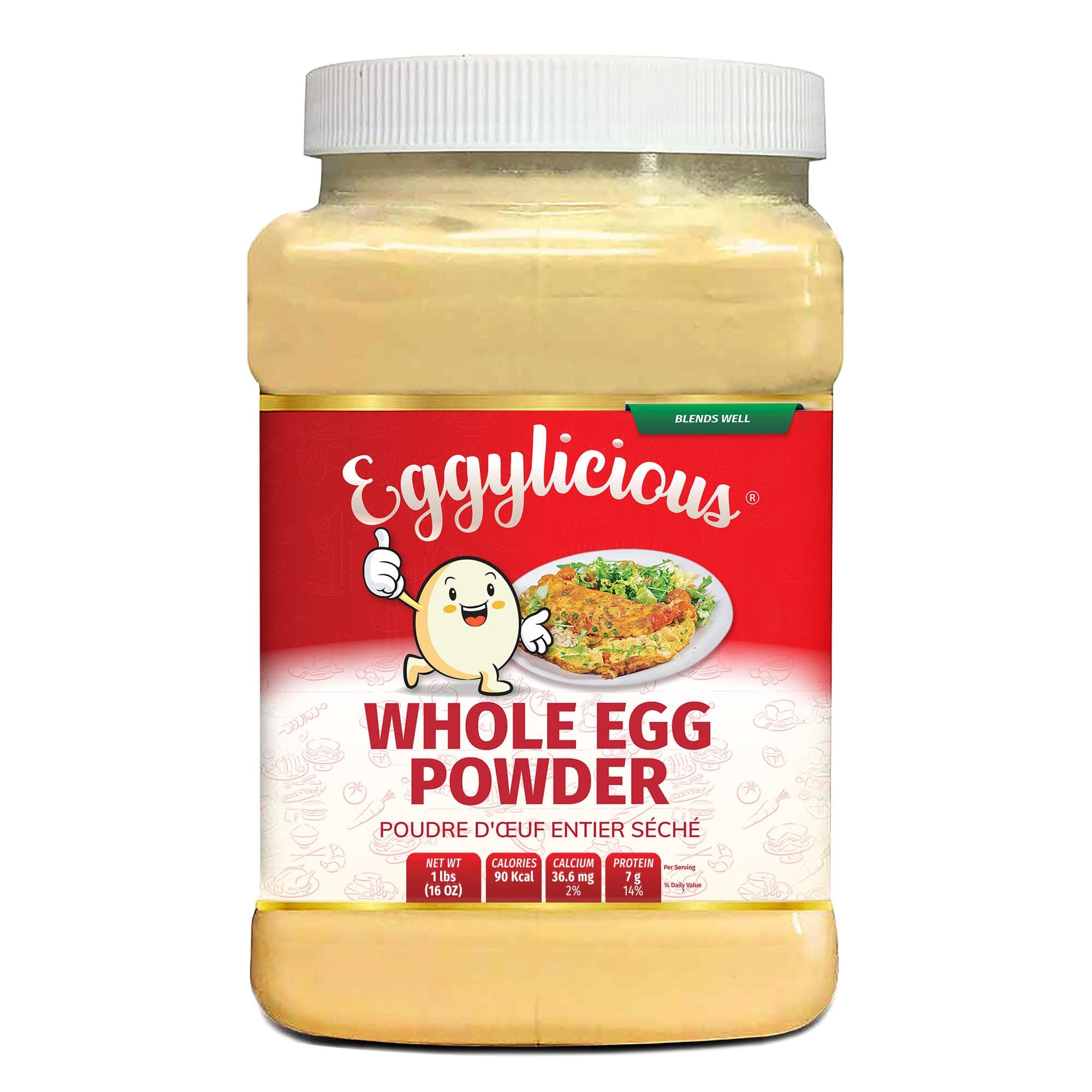 Eggylicious Whole Egg Powder, Dried Natural Protein Powder, Made from Fresh Eggs, White and Yolk Mixed, Pasteurized, Non-GMO, No Additives, Used for Baking Icing, 1lbs (16oz)