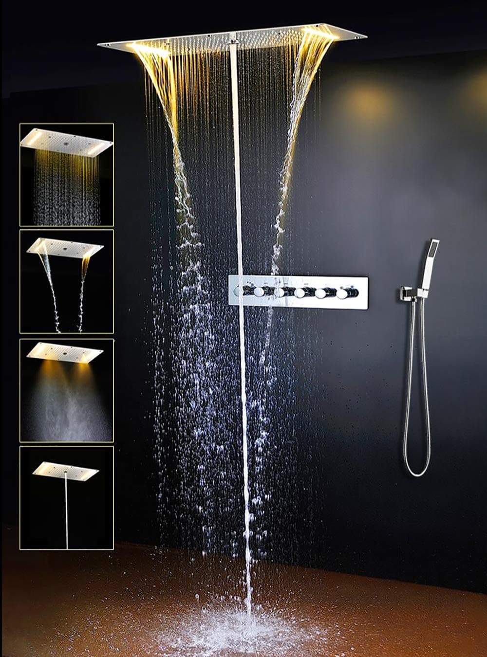 Cascada Luxury 15"x28" Rectangle Ceiling Mounted LED Thermostatic System with...