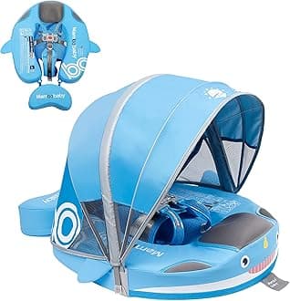 Mambobaby Floats with Canopy &Tail, Non-Inflatable Baby Float for Pool Add Tail Avoid Flip Swim Trainer Baby Floats for Toddler Boys Girls