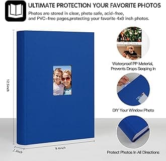 Photo Album 4x6 450 Photos with Writing Space,4 x 6 Photo Book Linen Cover with Front Window, 4x6 Picture Album 450 Photos Photo Album Book for Wedding Kids Travel Family Baby Pictures, Blue