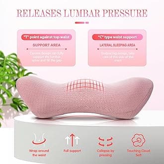 Lumbar Support Pillow - Memory Foam Lumbar Pillow for Low Back Pain Relief, Ergonomic Streamline Lumbar Pillow for Car Seat, Office Chair, Recliner and Bed (Pink)