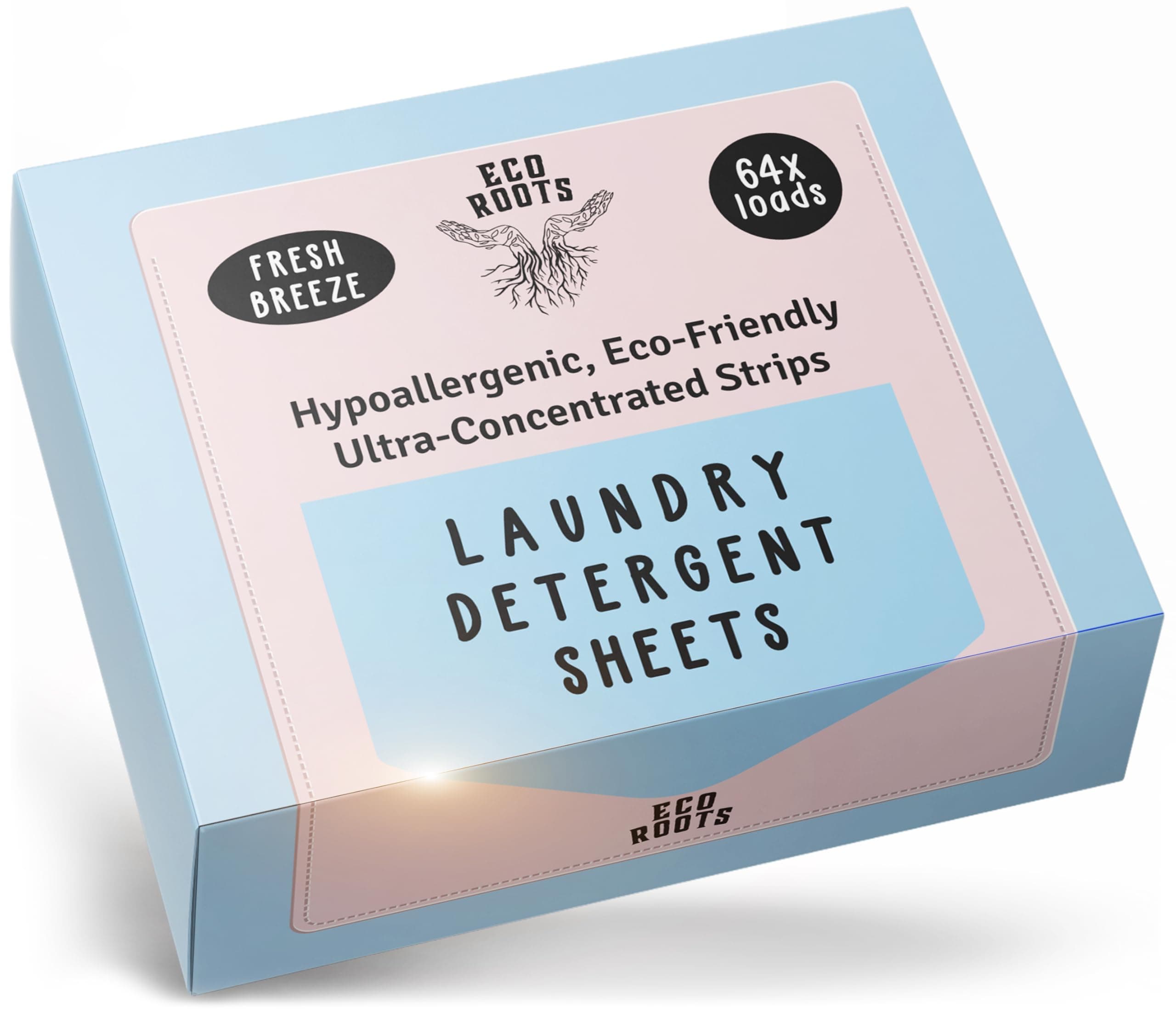 Eco Roots Laundry Detergent Sheets – 64 Loads Eco-Friendly Fresh Breeze Laundry Sheets, Travel Size, Biodegradable & Hypoallergenic – Zero-Waste Detergent Alternative