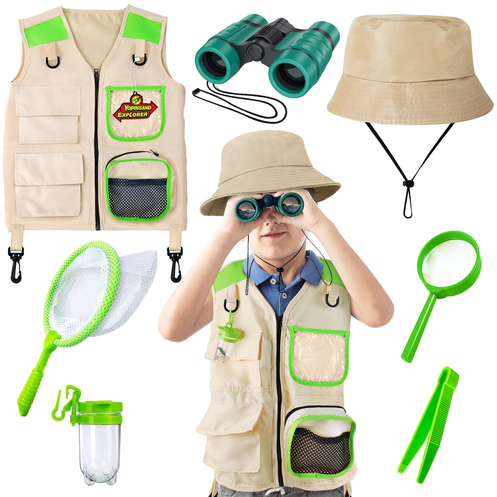 Kids Explorer Kit & Bug Catcher Kit, Camping Gear for Kids, Outdoor Exploration Set with Vest & Hat, Ideal Outdoor Camping Adventure Toys for Boys Girls