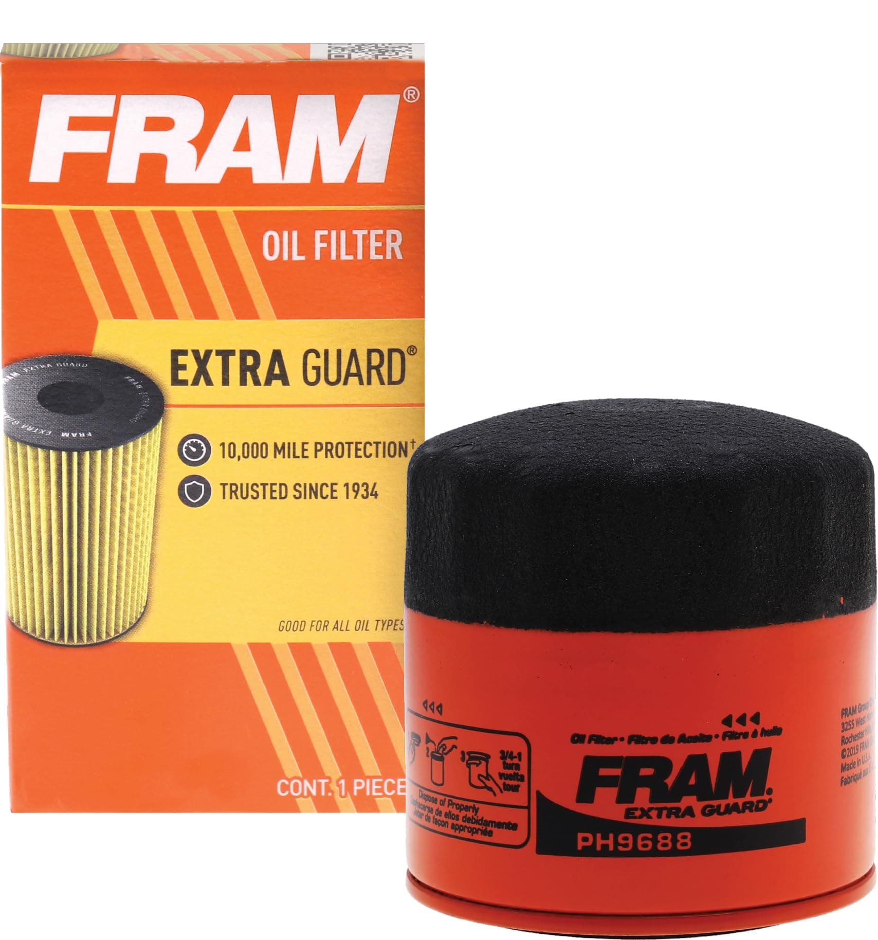 FRAM Extra Guard PH9688 10K Mile Change Automotive Replacement Interval Spin-On Engine Oil Filter for Select Vehicle Model Years, Vehicle Engine Protection Oil Filter for Everyday Drivers