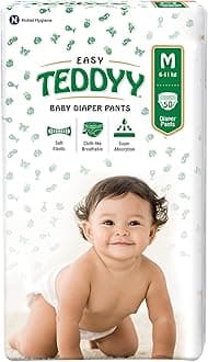 TEDDYY Easy Baby M Size Diaper Pant Style | 50 Count (Medium) | 7–12 kg (Pack of 1) | Long Protection Hours | Anti-Bacterial | Airy Breathable Fit | Rapid Soaker Channels with Wetness