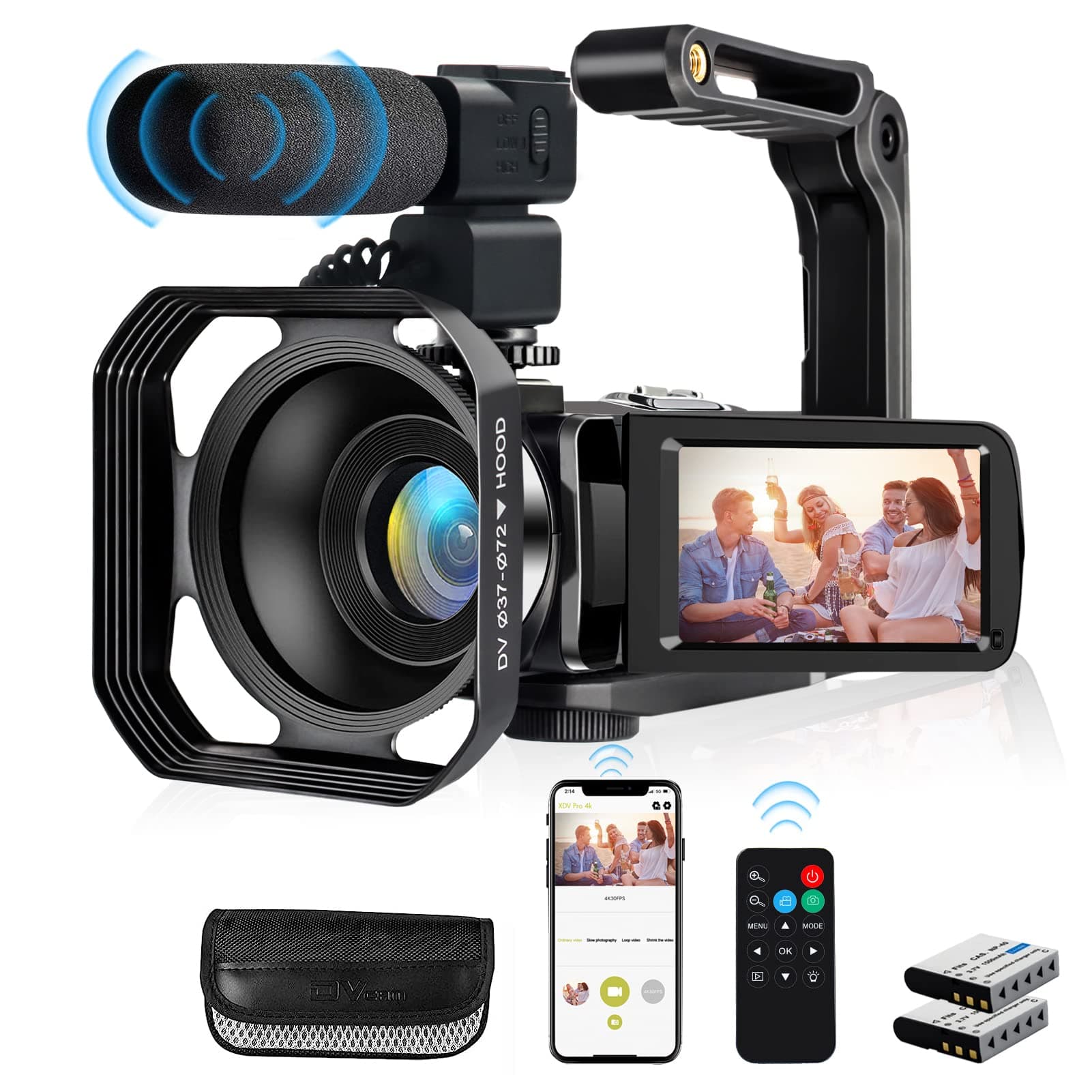 4K Video Camera, Camcorder 48MP Ultra HD WiFi Vlogging Camera for YouTube 18X Zoom 3.0" Touch Screen Digital Camera with Microphone, Stabilizer, Lens Hood, Remote, 2 Batteries