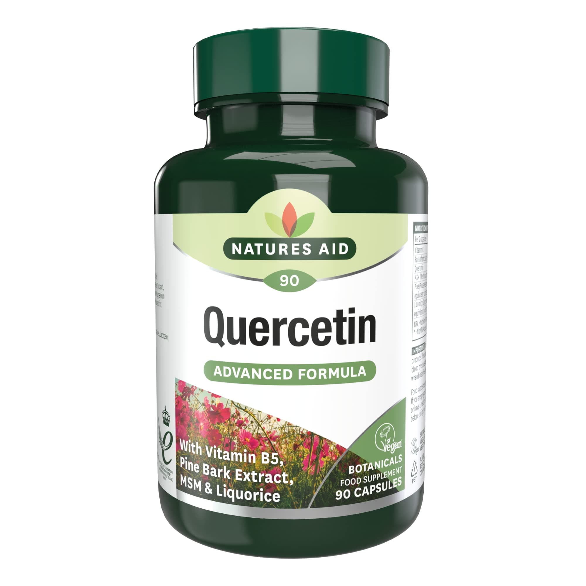 Natures Aid Quercetin Formula – Immune Support Supplement with Vitamin C, B5, MSM, Pine Bark & Liquorice – Supports Energy & Wellbeing High Strength Antioxidant – 90 Vegan Capsules
