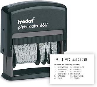 Printy 4817 Economy Dial-A-Phrase, 12 Popular Office Messages, Month in Letters, Day and Year in Numbers, Rubber Date Stamp – Self Inking (Black)