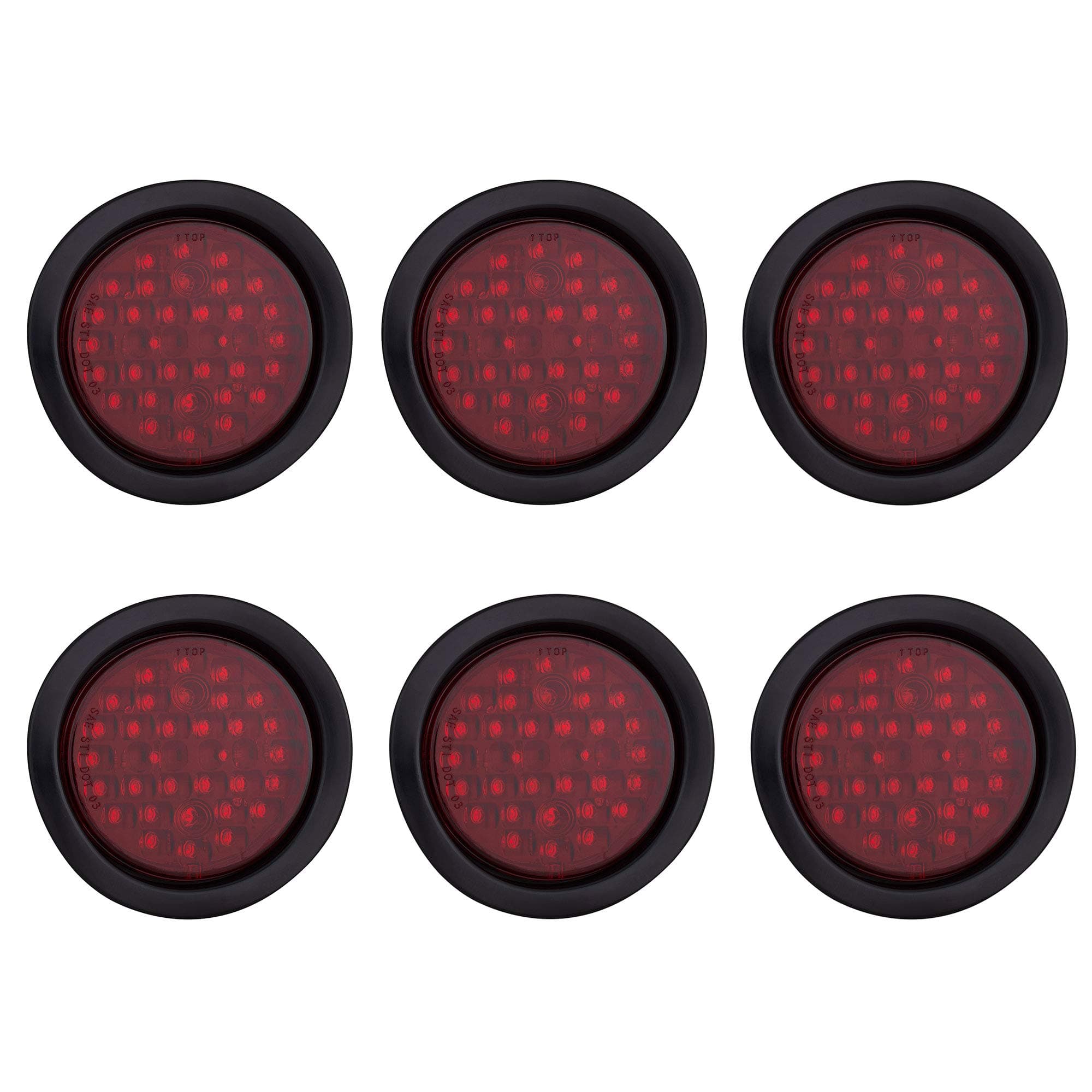 6 LONG HAUL 4" ROUND RED 32 LED STOP/TAIL/TURN LIGHTS W/GROMMETS FOR BOX TRUCKS & SEMI TRAILERS EL-104232R