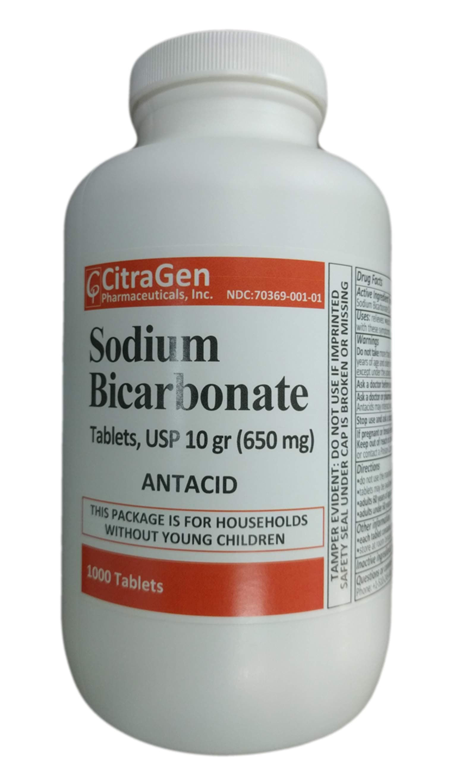 Sodium Bicarbonate Tablets USP 650 mg (10 Grains) for Relief of Acid Indigestion, Heartburn, Sour Stomach & Upset Stomach 1000 Tablets per Bottle by
