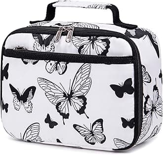 LEDAOULunch Bag Kids Insulated Lunch Box Girls Insulated Reusable Lunch Bag for School Picnic Hiking Work (Butterflies White)