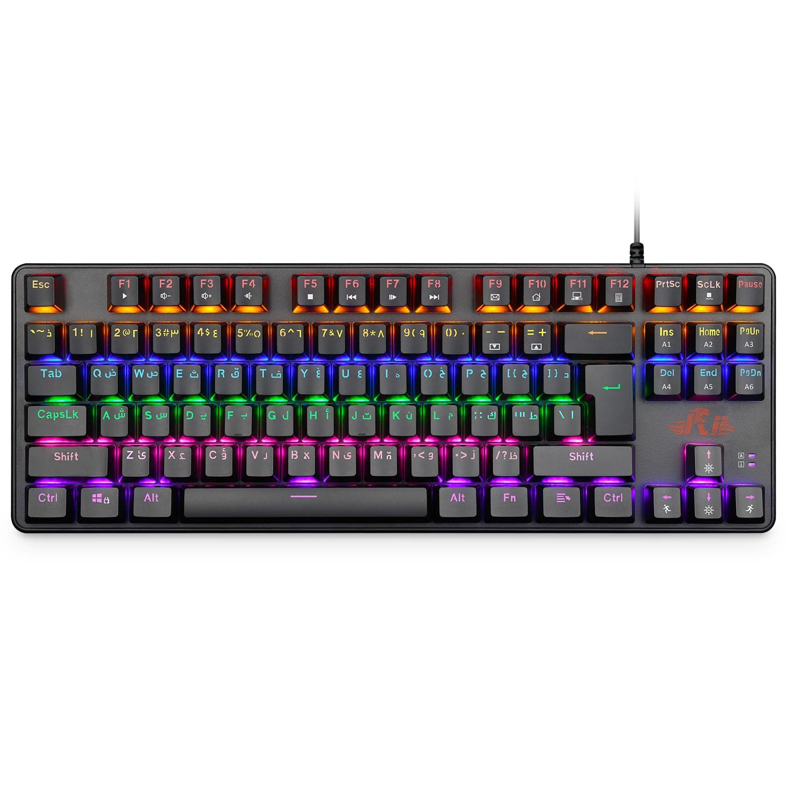 Rii Mechanical Gaming keyboard, RK908 80% Mechanical Keyboard(9 Backlight Modes) Blue Switches with 7 Color 88 Keys for PC Windows Mac keyboard (black-Arabic layout)