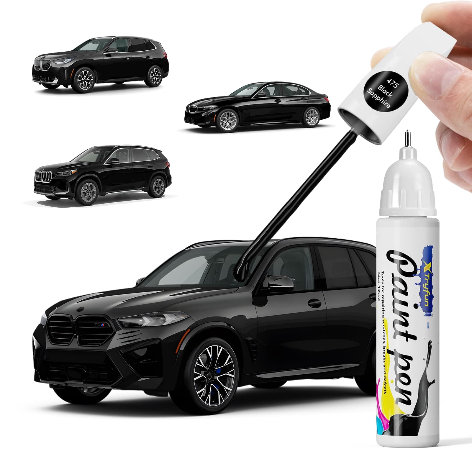 475 Black Sapphire Touch Up Paint Compatible with BMW, DIY Car Paint Scratch Repair, Quick & Easy Fix Automotive Scratch Repair for X1/X3/X4/X6/X5/X7/2 3 4 5 7 8 Series/iX/M2/M3/M4/Z4