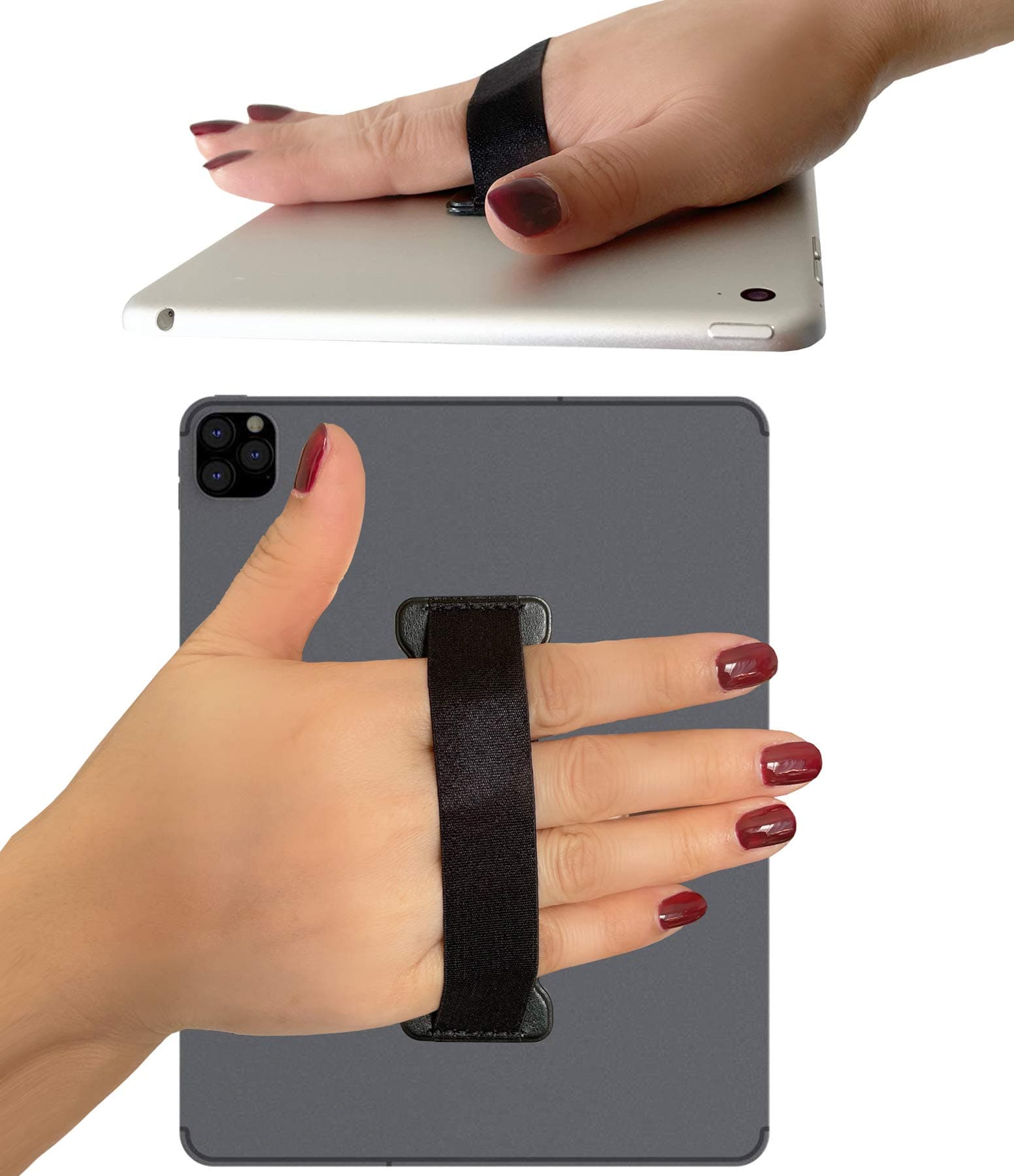 WUOJIHand Strap Holder Finger Grip for Tablets - iPad Hand Holder Strap, Tablet Hand Holder Strap, iPad Tablet Kindle Handle Grip for iPad, Tablet and Large Phone (Black) -2PC
