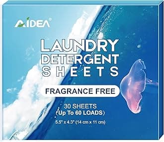 AIDEA Laundry Detergent Sheets, Unscented-(60 Loads) 30 Sheets, Laundry Sheets Detergent, No Plastic Jug, Lightweight & Easy To Use For Travel, Apartments, Dorms