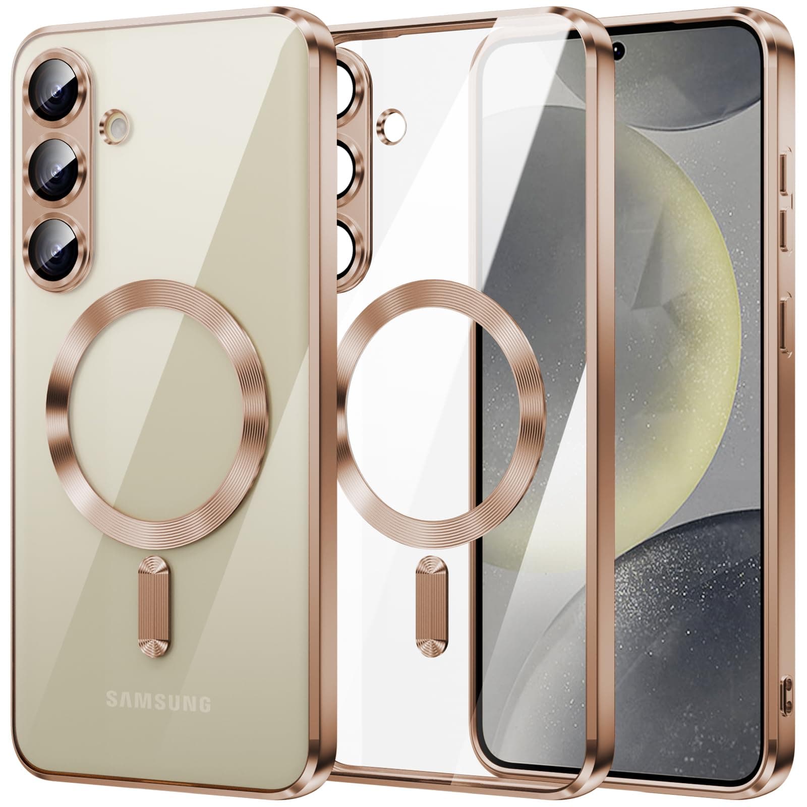 X-level Magnetic for Samsung Galaxy S25 Plus Case Compatible with MagSafe [Never Yellowing] [Military Grade Drop Protection] Full Camera Lens Protector Plating Slim Soft Clear Phone Case, Gold