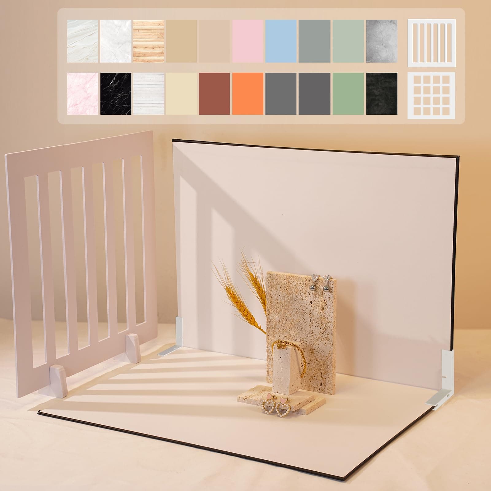 Photography Backdrop Product Photo Background: 10pcs/20pattern Small Product Photoshoot Props kit for Food Jewelry Mini Items Picture. (16.5x11.7inch Board Plus)