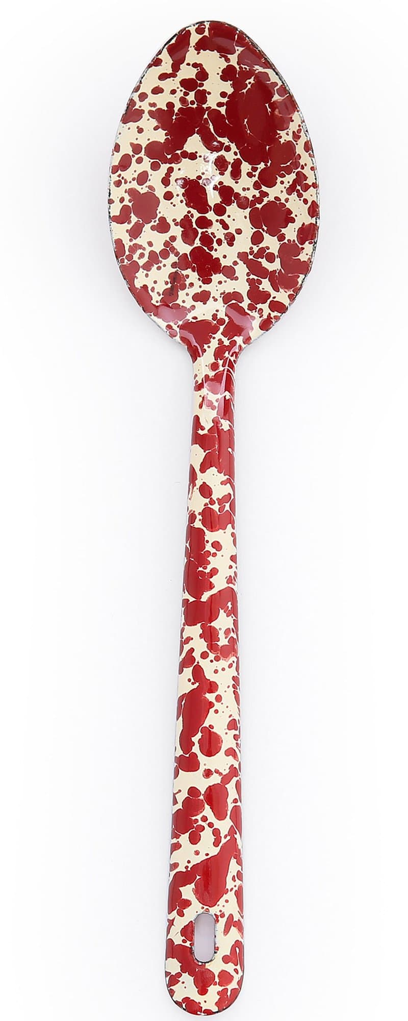 Enamelware Spoon, 12 inch, Burgundy/Cream Splatter (Single)