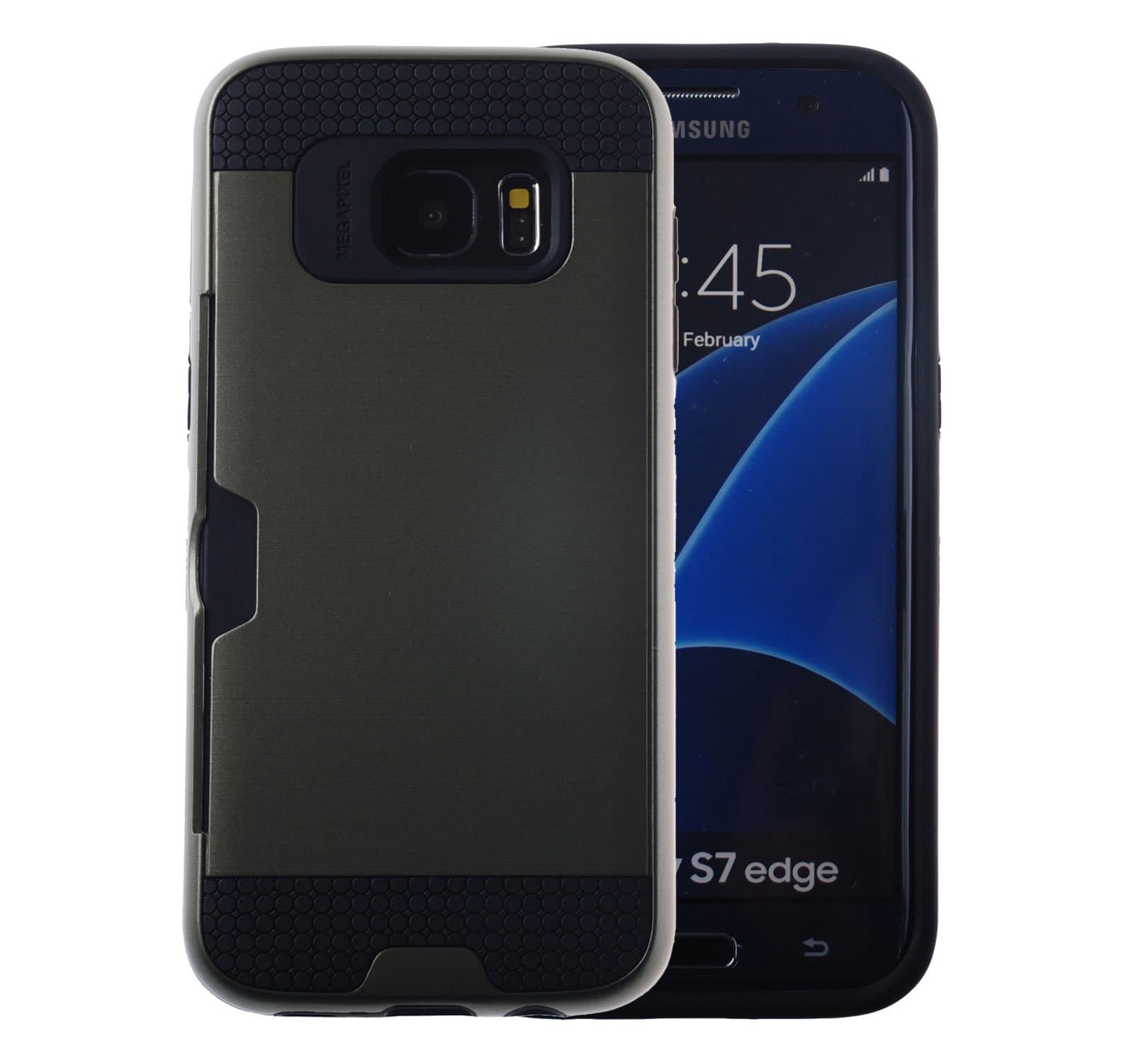 Case Art Plus [Full Degree Protection] Transparent Curved Screen Protector Film [Card Slot Bumper] Super Slim Fit Light Case for Galaxy S7 Edge (Green)