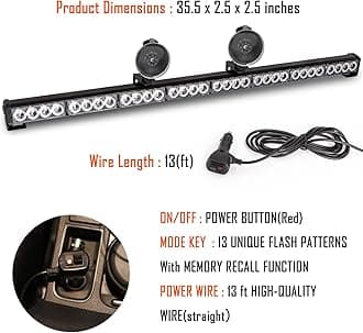 White/Green Emergency Strobe Light Bar 36 in 13 Flash Patterns Traffic Advisor Warning Hazard Windshield Safety Lights Bar with Cigar Lighter for Vehicles, Truck (35.5 Inch, White/Green 32 Led)