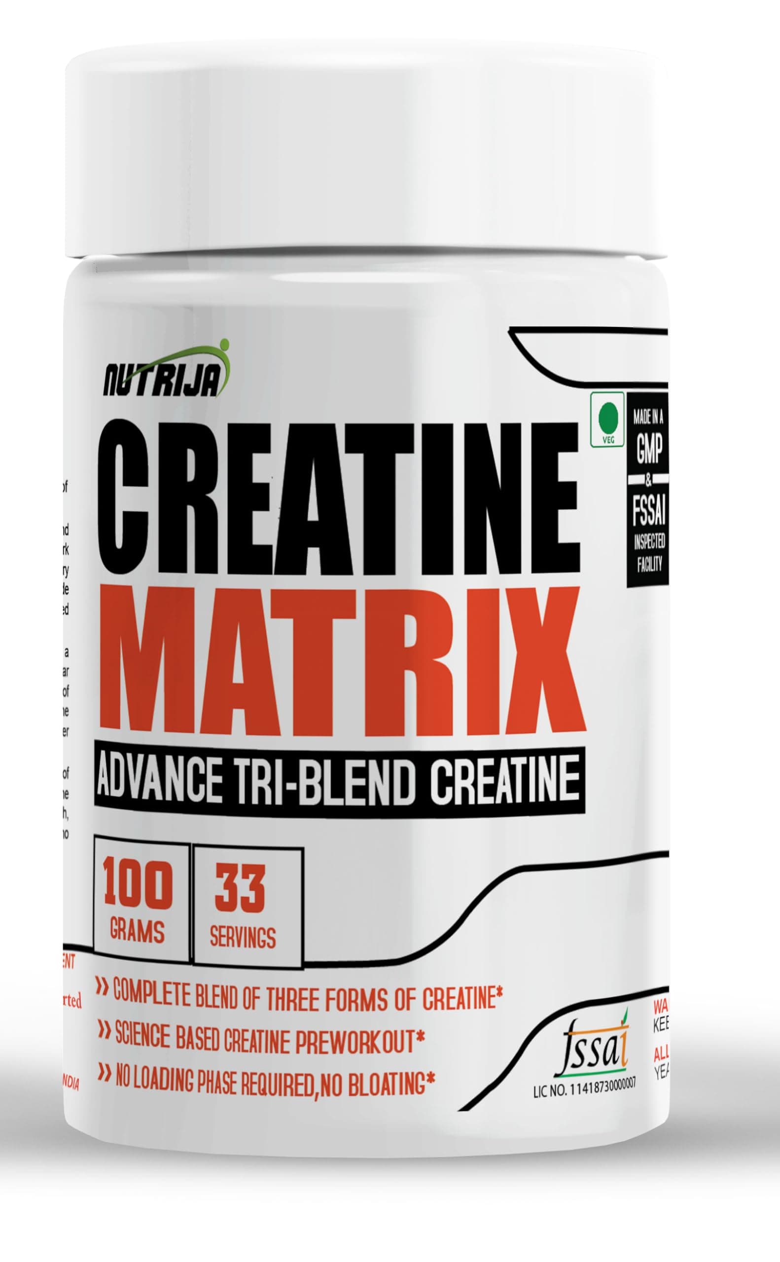 NutriJa CREATINE MATRIX Complete Blend Of Creatine HCL, Creatine Nitrate & Magnesium Chelate (100grams, Tangy Orange)