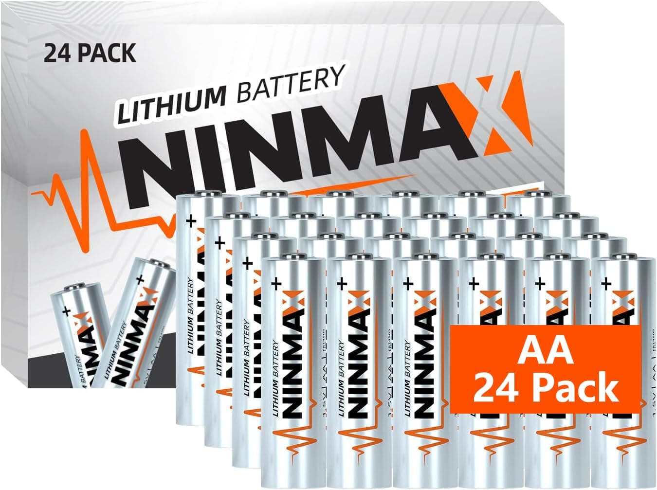 NINMAX® Lithium AA Batteries 24 Pack, 3500mAh 1.5V Longest Lasting Bulk Pack Double A Battery for High-Drain Devices【Non-Rechargeable】