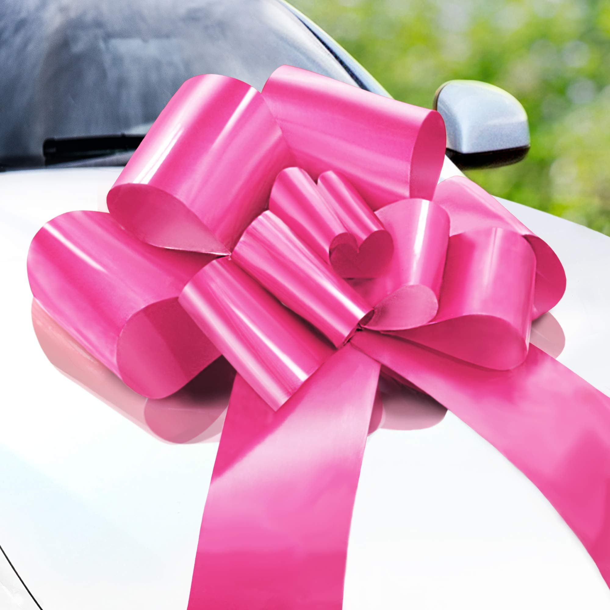 Zoe Deco Big Car Bow with 2 Gold Accessory Bows (Pink, 23 inch), Giant Bow for Car, Girl Party, Lady Surprise Party, Wedding Reception, Birthday, Christmas Bows for Car, Gift Bow