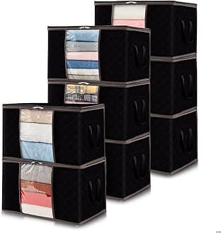 Lifewit8 Pack Clothes Storage Bags, Foldable Storage Box Moving Bags Wardrobe Storage Organiser Packing Boxes for Moving House with Clear Window for Clothing Bedding Blankets, Black