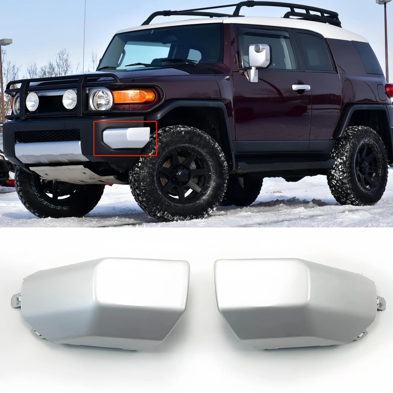 Front Bumper End Pad Compatible with Toyota FJ 2007-2014Front Corner Bumper End Cap Replace for 52422-35030, 52423-35020 Pair LH & RH (Silver, Rear Bumper End Caps)