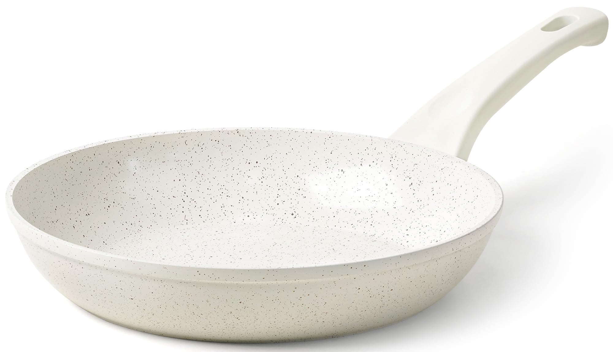 Innerwell 8 Inch Non Stick Frying Pan - White Ceramic Non Stick Skillet Frying Pans, Safe&No Toxic Egg Omelette Frying Pan, Small Nonstick Cookware Cooking Pan, Induction Compatible, PFOA&PFAS Free